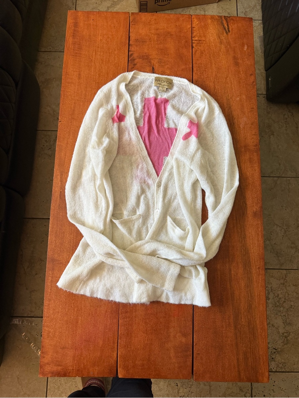 Wildfox White Cardigan with Pink Star Accents